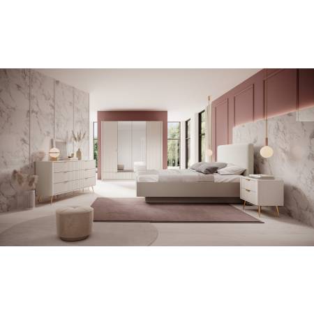 Szafa z lustrem beżowa 213 cm ryflowane fronty zaokrąglone boki LANETT